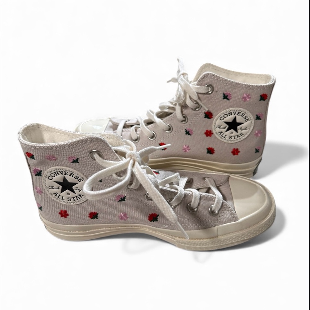 Converse High-Tops - Cream with Floral Design